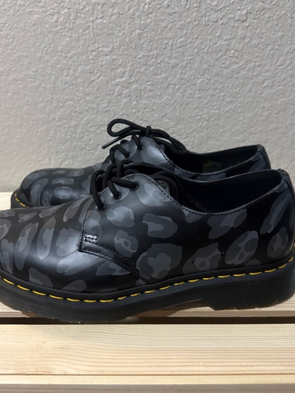 Dr. Martens Black and Gray Camo 3-Eye Lace-Up Shoes